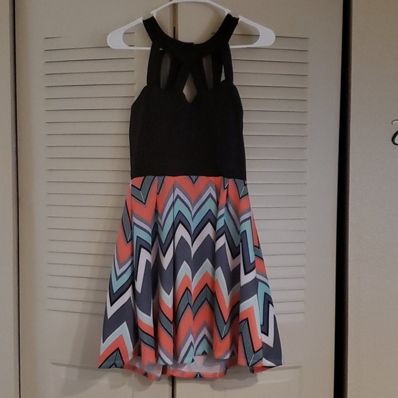 CRYSTAL DOLL Colorful Chevron and Black Dress - Picture 1 of 7